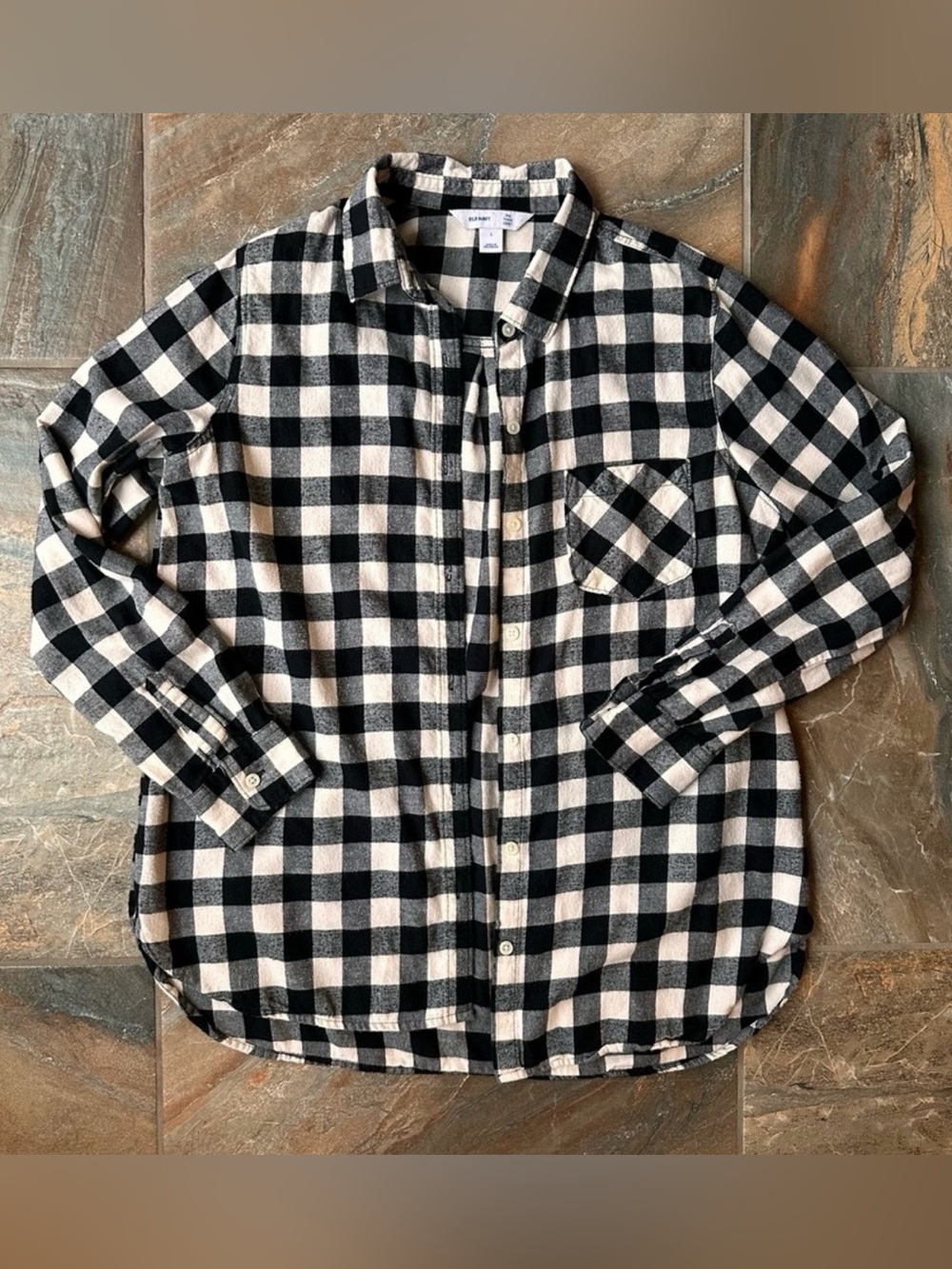 Old Navy The Tunic Shirt Black and White Buffalo Plaid Women’s Size Large